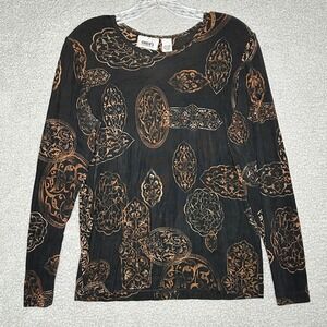 Chicos‎ Travelers Art to Wear Top Long Sleeve Brown Black Casual Y2K Travel